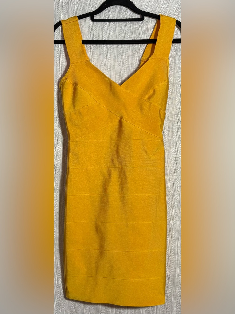WOW Couture Yellow Bandage Dress V-Neck Thick Strap Bodycon Celebration Club
